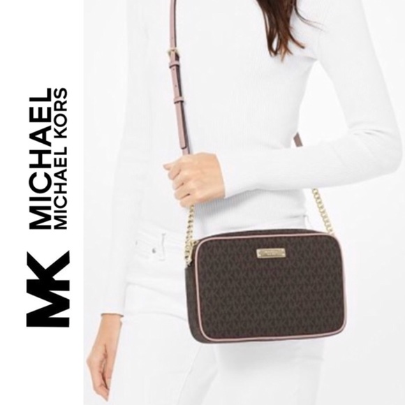 michael kors jet set crossbody brown logo monogram